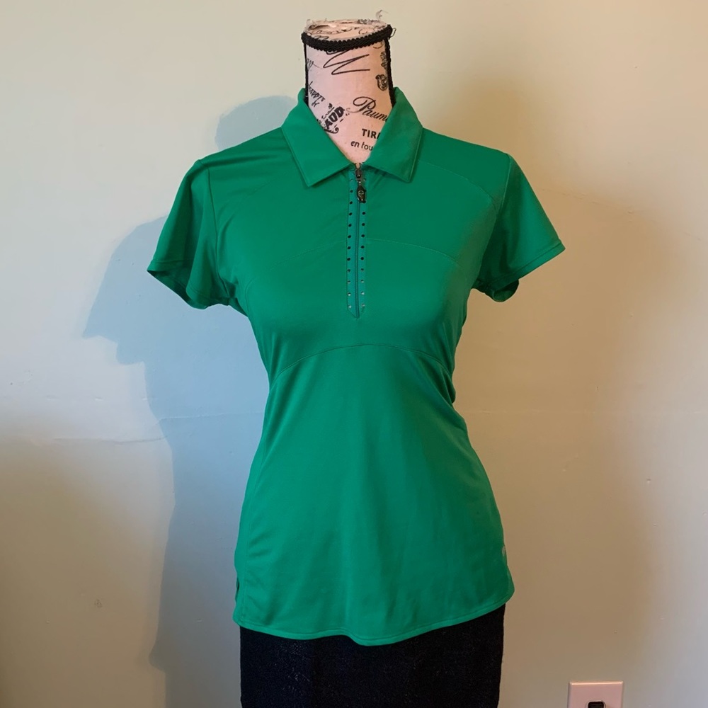 EP Sport Green Collared Gold Tee Size Medium